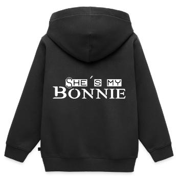 Partnerlook Bonnie &Clyde 2 (part1) Couple cadeau - Sweat Premium à capuche zippé enfant bio - noir - Dos - AI Model Kid Male (0cm)