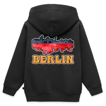 Berlin Allemagne City Skyline Splash Flag - Sweat Premium à capuche zippé enfant bio - noir - Dos - AI Model Kid Male (0cm)