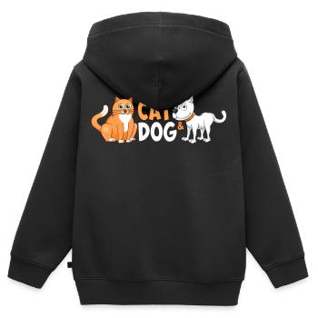 Image joyeuse d’un chat et d’un chien. - Sweat Premium à capuche zippé enfant bio - noir - Dos - AI Model Kid Male (0cm)