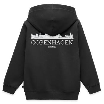 La silhouette de Copenhague, j’adore Copenhague - Sweat Premium à capuche zippé enfant bio - noir - Dos - AI Model Kid Male (0cm)