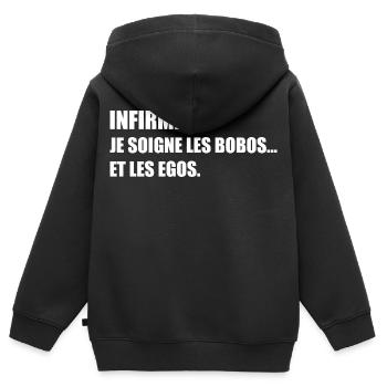 Infirmier : je soigne les bobos… et les egos - Sweat Premium à capuche zippé enfant bio - noir - Dos - AI Model Kid Male (0cm)