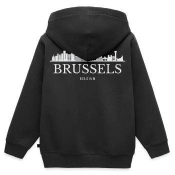 Brüsseler Skyline, Brüssel, Belgien - Kinder Premium Organic Zip Hoodie - Schwarz - Hinten - AI Model Kid Male (0cm)