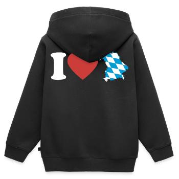 I Love Bayern | Herz mit blau weiß Landkarte - Kinder Premium Organic Zip Hoodie - Schwarz - Hinten - AI Model Kid Male (0cm)