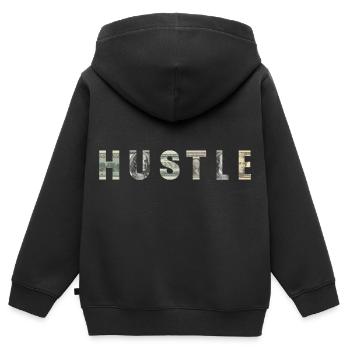 Hustle Money Texture Motivation Inspiration - Sweat Premium à capuche zippé enfant bio - noir - Dos - AI Model Kid Male (0cm)