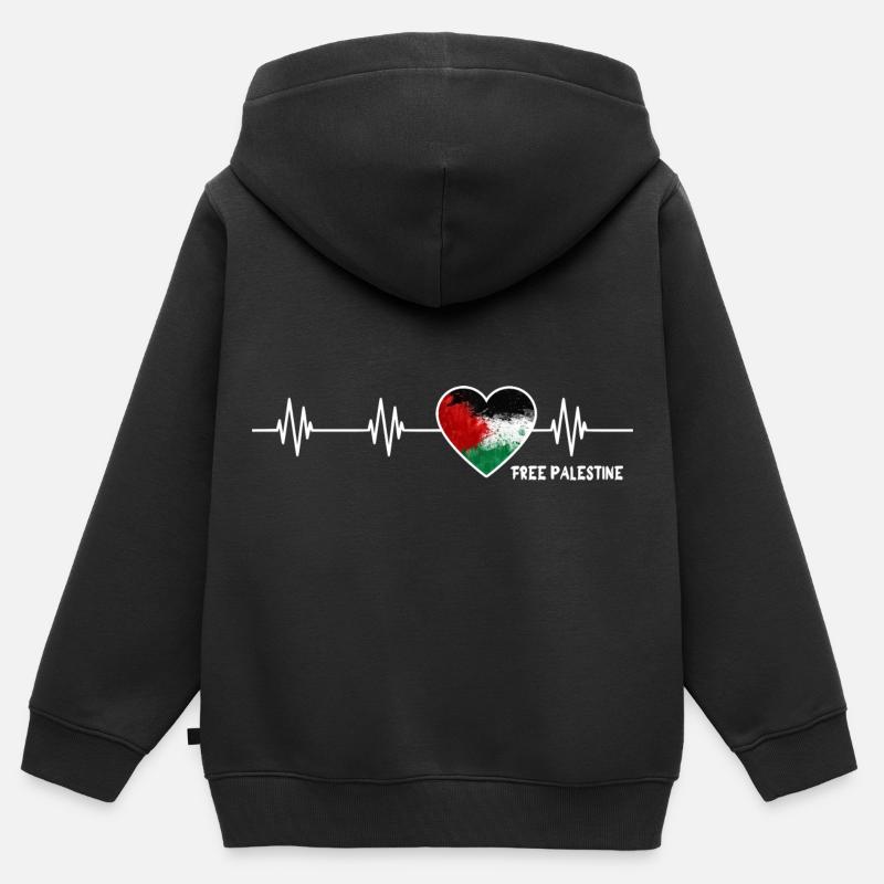 Palestine Heartbeat Palestine Pride Drapeau palest - Sweat Premium à capuche zippé enfant bio - noir