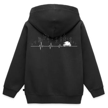 Ville de fréquence de ligne de fréquence cardiaque de moto de sport ECG - Sweat Premium à capuche zippé enfant bio - noir - Dos - AI Model Kid Male (0cm)