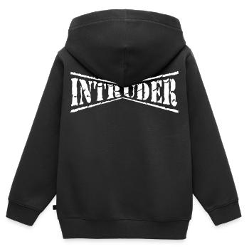 intrus hacker intrus clan sticker ordinateur - Sweat Premium à capuche zippé enfant bio - noir - Dos - AI Model Kid Male (0cm)