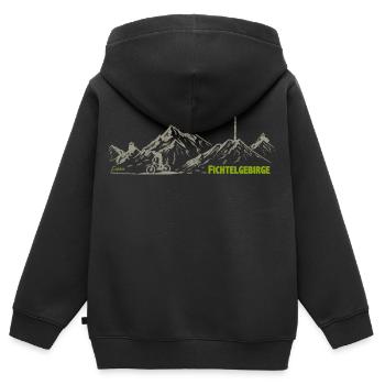 Fichtelgebirge Zeichnung mit Kösseine Schneeberg - Kinder Premium Organic Zip Hoodie - Schwarz - Hinten - AI Model Kid Male (0cm)