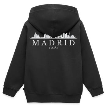 Madrider Skyline, Madrid, Spanien - Kinder Premium Organic Zip Hoodie - Schwarz - Hinten - AI Model Kid Male (0cm)