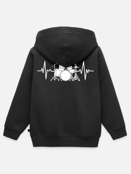 Herzschlag Drumset Muster - Kinder Premium Organic Zip Hoodie - Schwarz
