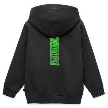 Nom de naissance Femme Prénom Asuman - Sweat Premium à capuche zippé enfant bio - noir - Dos - AI Model Kid Male (0cm)