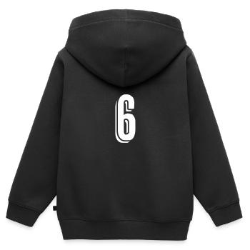 Trikotnummer 6 - Zahl - Sechs - Kinder Premium Organic Zip Hoodie - Schwarz - Hinten - AI Model Kid Male (0cm)