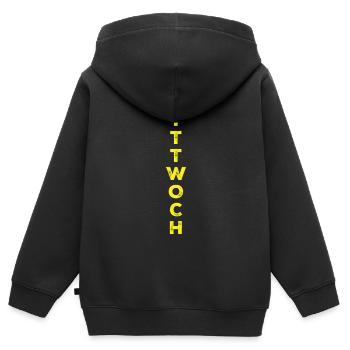 Mercredi - jaune - Sweat Premium à capuche zippé enfant bio - noir - Dos - AI Model Kid Male (0cm)