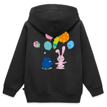 Elefant und Hase mit Luftballons - Kinder Premium Organic Zip Hoodie - Schwarz - Hinten - AI Model Kid Male (0cm)