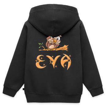 Eule Eva - Kinder Premium Organic Zip Hoodie - Schwarz - Hinten - AI Model Kid Male (0cm)