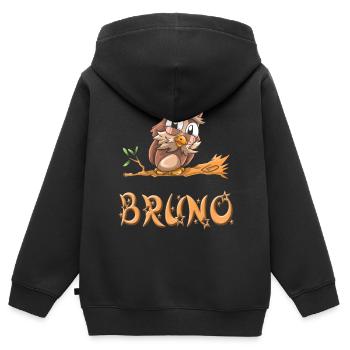 Hibou Bruno - Sweat Premium à capuche zippé enfant bio - noir - Dos - AI Model Kid Male (0cm)