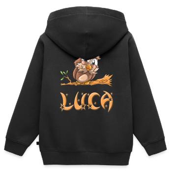 Hibou Luca - Sweat Premium à capuche zippé enfant bio - noir - Dos - AI Model Kid Male (0cm)