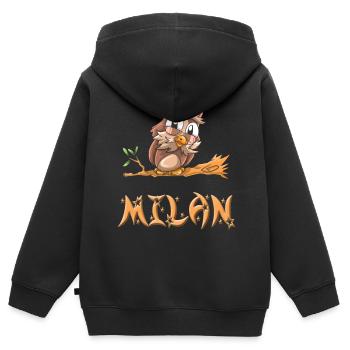 Eule Milan - Kinder Premium Organic Zip Hoodie - Schwarz - Hinten - AI Model Kid Male (0cm)