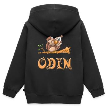 Hibou Odin - Sweat Premium à capuche zippé enfant bio - noir - Dos - AI Model Kid Male (0cm)