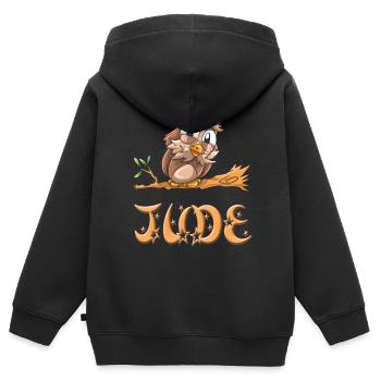 Hibou Juif - Sweat Premium à capuche zippé enfant bio - noir - Dos - AI Model Kid Male (0cm)