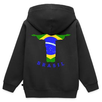 Statue de drapeau du Brésil - Sweat Premium à capuche zippé enfant bio - noir - Dos - AI Model Kid Male (0cm)