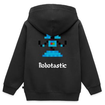 Robot 8 bits (Robotastic) - Sweat Premium à capuche zippé enfant bio - noir - Dos - AI Model Kid Male (0cm)