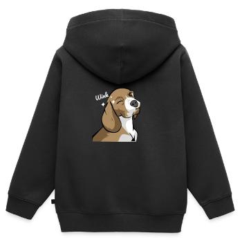 Beagle Teckel clin d'oeil idée cadeau - Sweat Premium à capuche zippé enfant bio - noir - Dos - AI Model Kid Male (0cm)
