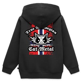 True Meowegian Cat Metal - Norwegische Flagge - Kinder Premium Organic Zip Hoodie - Schwarz - Hinten - AI Model Kid Male (0cm)