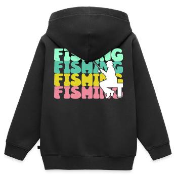 Pêche Pêche Pêche - Sweat Premium à capuche zippé enfant bio - noir - Dos - AI Model Kid Male (0cm)
