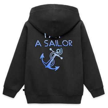 Je suis un marin "je suis un marin" - Sweat Premium à capuche zippé enfant bio - noir - Dos - AI Model Kid Male (0cm)