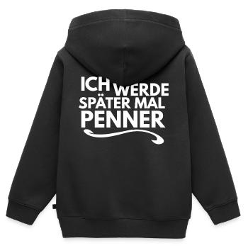 Ich werde später mal Penner - Kinder Premium Organic Zip Hoodie - Schwarz - Hinten - AI Model Kid Male (0cm)