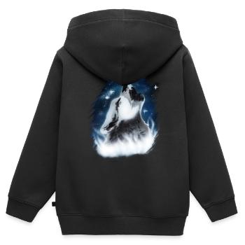 Loup pleurnichant dans le ciel nocturne conception aérographe - Sweat Premium à capuche zippé enfant bio - noir - Dos - AI Model Kid Male (0cm)