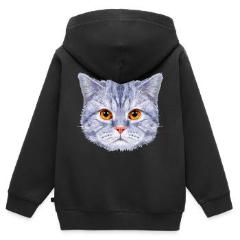 Tête de chat Visage de chat Bleu - Sweat Premium à capuche zippé enfant bio - noir - Dos - AI Model Kid Male (0cm)