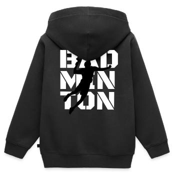 badminton - Sweat Premium à capuche zippé enfant bio - noir - Dos - AI Model Kid Male (0cm)