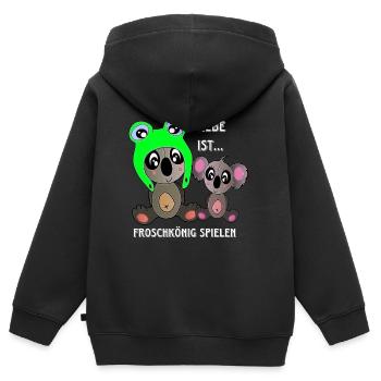 Grenouille et koala amour - l’amour est Saint Valentin - Sweat Premium à capuche zippé enfant bio - noir - Dos - AI Model Kid Male (0cm)