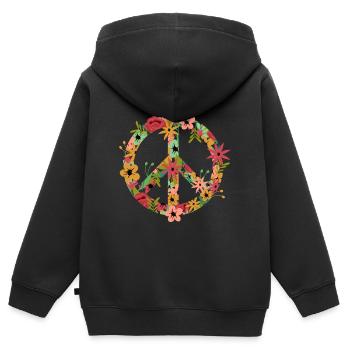 Peace Hippie Flower Power - Kinder Premium Organic Zip Hoodie - Schwarz - Hinten - AI Model Kid Male (0cm)