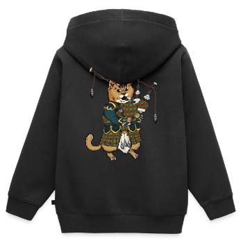 Chat écossais, musique de cornemuse - Sweat Premium à capuche zippé enfant bio - noir - Dos - AI Model Kid Male (0cm)