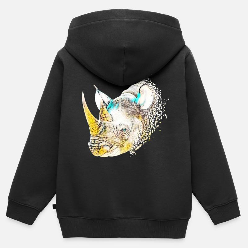 Rhinocéros - Sweat Premium à capuche zippé enfant bio - noir
