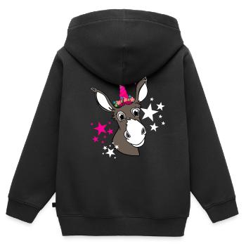 donkey unicorn - niedlicher Esel mit Einhorn - Kinder Premium Organic Zip Hoodie - Schwarz - Hinten - AI Model Kid Male (0cm)