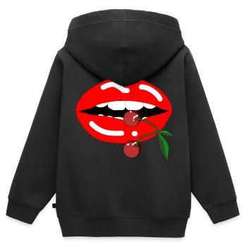 Mund Kirsche - Kinder Premium Organic Zip Hoodie - Schwarz - Hinten - AI Model Kid Male (0cm)