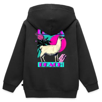 Llama Beach - Kinder Premium Organic Zip Hoodie - Schwarz - Hinten - AI Model Kid Male (0cm)