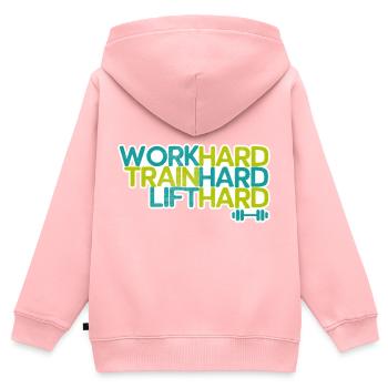 disant: remise en forme - Sweat Premium à capuche zippé enfant bio - rose - Dos - AI Model Kid Female (0cm)