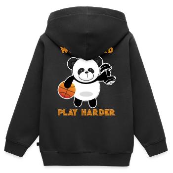 Work Hard play hard basketball Panda Tee. - Kinder Premium Organic Zip Hoodie - Schwarz - Hinten - AI Model Kid Male (0cm)