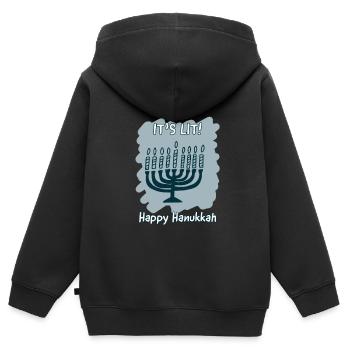 It’s Lit Happy Hanukkah - Sweat Premium à capuche zippé enfant bio - noir - Dos - AI Model Kid Male (0cm)