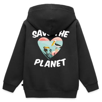 Save The Planet - Kinder Premium Organic Zip Hoodie - Schwarz - Hinten - AI Model Kid Male (0cm)