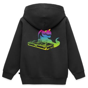 Cool vintage music producer DJ Dino T-Rex - Kids Premium Organic Zip-up Hoodie - black - Back - AI Model Kid Male (0cm)