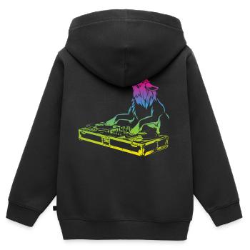Cool vintage music producer DJ Wolf - Kids Premium Organic Zip-up Hoodie - black - Back - AI Model Kid Male (0cm)