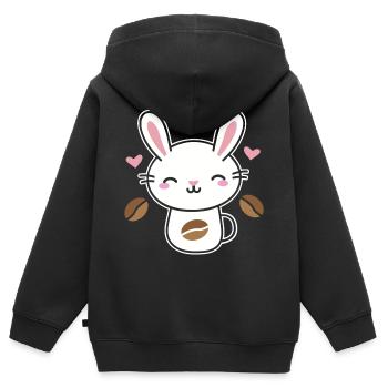 Kaffee Koffein Hase Kaninchen Kaffeebohne Geschenk - Kinder Premium Organic Zip Hoodie - Schwarz - Hinten - AI Model Kid Male (0cm)