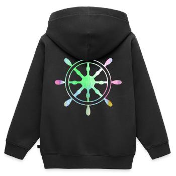 Volant capitaine bateau bateau voilier pirat mer - Sweat Premium à capuche zippé enfant bio - noir - Dos - AI Model Kid Male (0cm)