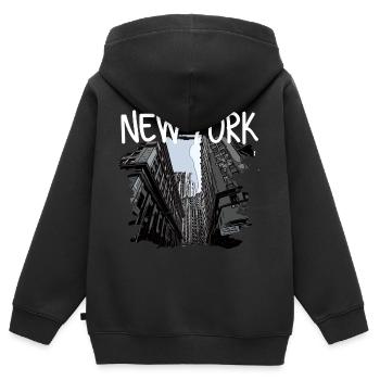 New York - Kinder Premium Organic Zip Hoodie - Schwarz - Hinten - AI Model Kid Male (0cm)
